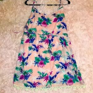 INSPIRED HEARTS , medium, pink dress, purple,blue,green flowers & white 🌴